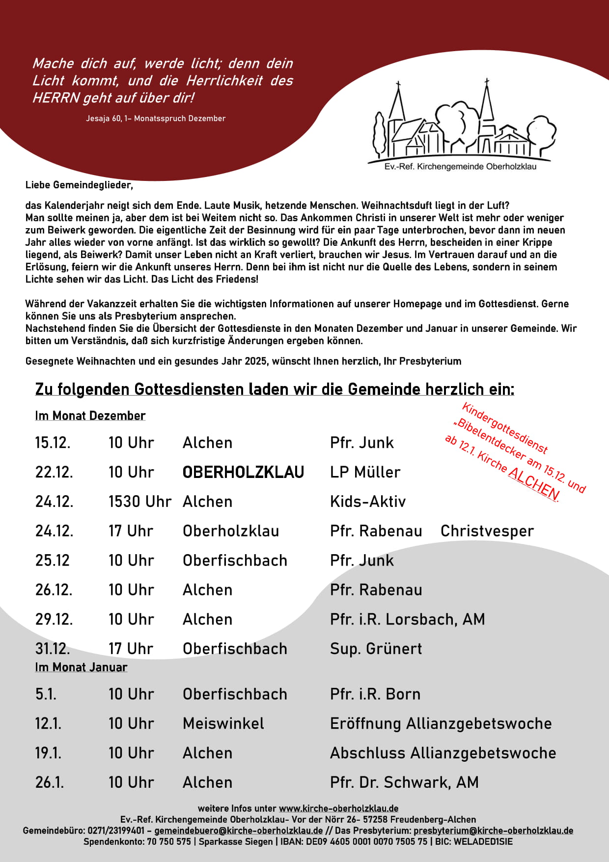 Gottesdienstplan Dez-Jan